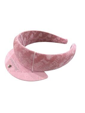 Juicy Couture Pink Velvet Plush Spa Headband With Embossed Logo & Heart Pattern